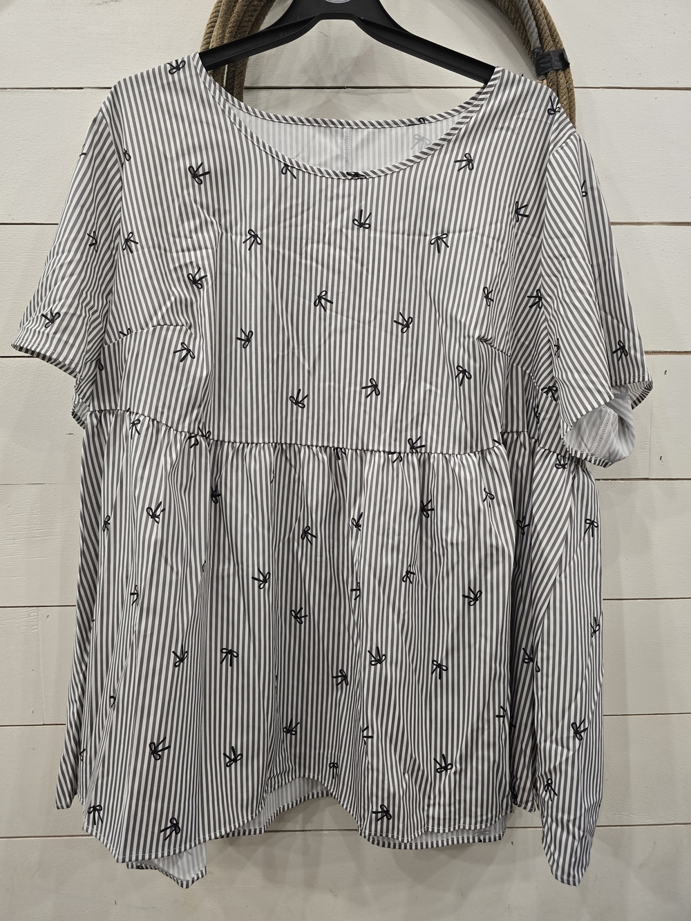 SHEIN White and Black Striped Babydoll Blouse